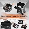 Professional Rolling Makeup Case, 3 in 1 Makeup Train Case, Cosmetology Case on Wheels, Large Makeup Trolley Salon Barber Traveling Trunk Suitcase for Makeup School Nail Tech Hairstylist MUA, Black view 4