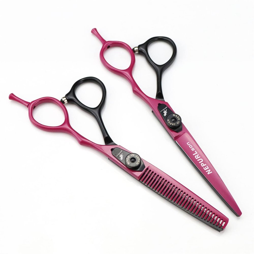 6.0 Inch Hair Cutting Scissors Set, Professional Shears Cutting and Thinning Scissors Kit, Japanese Stainless Steel, with Free Fine Black Leather Case, for Men/Women/Kids/Salon(Red)