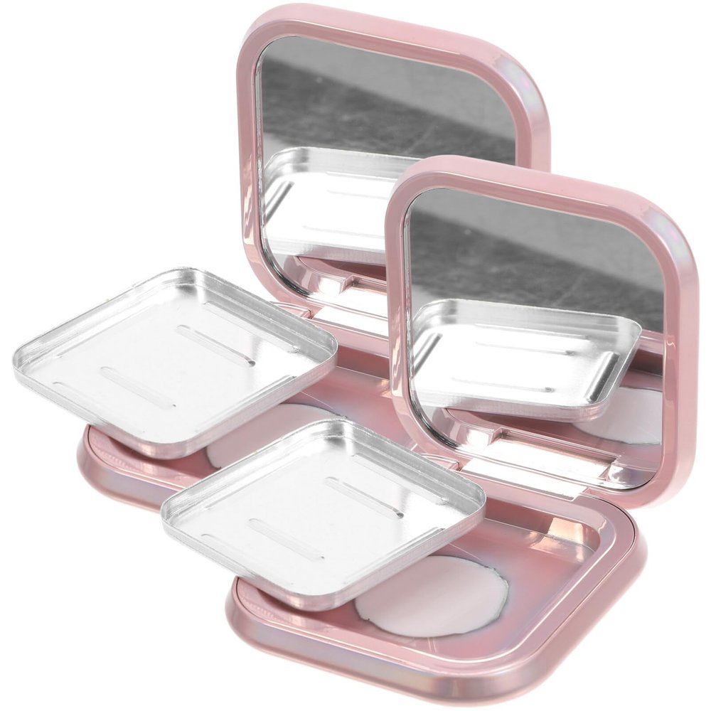 Mobestech 4Pcs Empty Box Eyeshadow Powder Blush Makeup Case Highlight Container Mirror Inside Homemade Eye Shadow Empty Boxes for Women Girls (2 empty boxes+ 2 aluminum trays)
