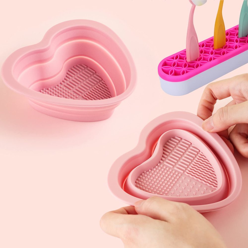 Briartw Silicone Brush Cleaning Bowl with Brush Holder,Bristle Cleaner, Brush Cleaning Mat, Foldable, Brush Washing Tool Brush Scrubber for Removing Oil & Impurities,Suitable for All Kinds Brush