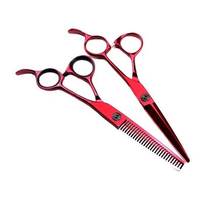 Professional Hair Cutting Shears, 6 Inch Upscale Red Hair Salon Scissors Barber Hairdressing Cutting Thinning Set (Color : Set)