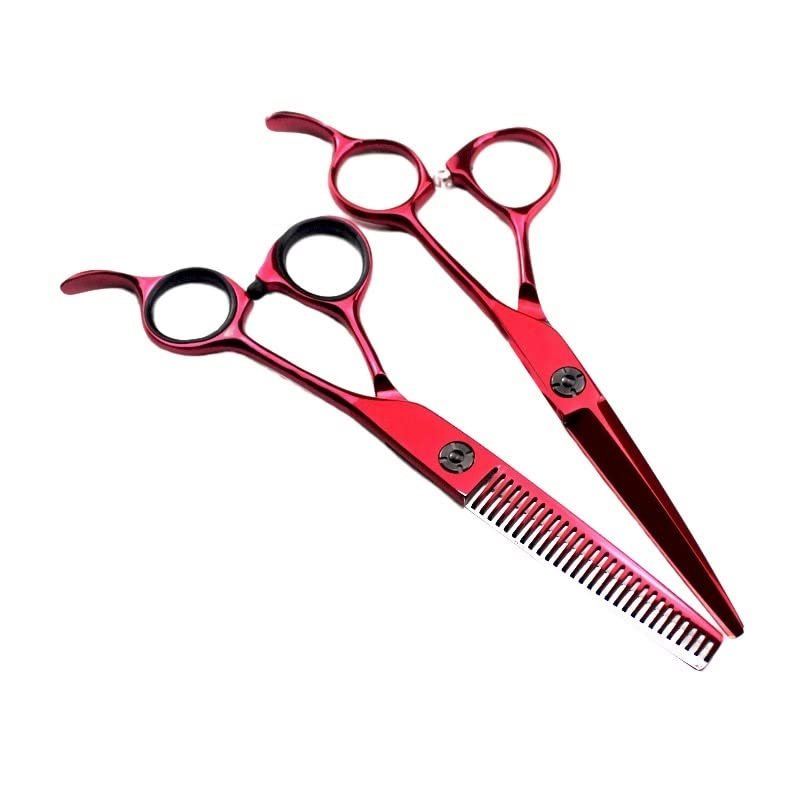Professional Hair Cutting Shears, 6 Inch Upscale Red Hair Salon Scissors Barber Hairdressing Cutting Thinning Set (Color : Set)