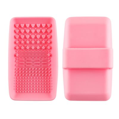 2PCS Brush Cleaning Palette,Handheld Silicone Brush Scrubber Brush Cleaning PadReusable Scrubber to Clean All of Your Ink Blending Brushes with Ease Portable Washing Tool (4 x 5 7/8inch Pink)
