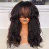 200 Density Kinky Yaki Wavy Human Hair Wigs With Bangs Brazilian Virgin Human Hair Machine Made Scalp Top Bang Wig Glueless For Black Women 16Inch view 2