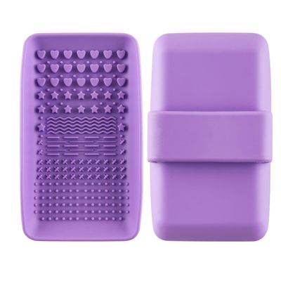 2PCS Brush Cleaning Palette,Handheld Silicone Brush Scrubber Brush Cleaning PadReusable Scrubber to Clean All of Your Ink Blending Brushes with Ease Portable Washing Tool (4 x 5 7/8inch Purple)