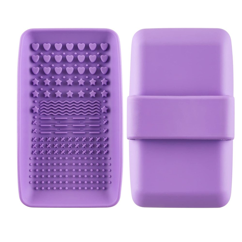 2PCS Brush Cleaning Palette,Handheld Silicone Brush Scrubber Brush Cleaning PadReusable Scrubber to Clean All of Your Ink Blending Brushes with Ease Portable Washing Tool (4 x 5 7/8inch Purple)