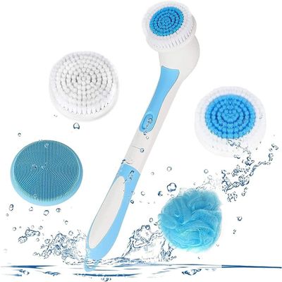 JYYBN Electric Bath Brush Set, Waterproof Silicone Body Brush with 4 Spin Brush Heads, Shower Brush for Facial Bath Scrubber Exfoliating SPA, Back Brush Long Handle for Shower Women Men
