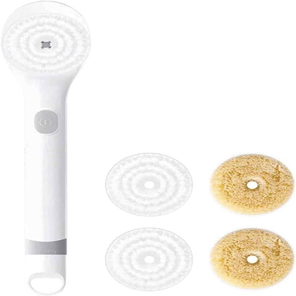 JYYBN Electric Body Bath Brush Long Handled Body Scrubber and Facial Cleansing Brush Rechargeable Shower Brush with 4 Spin Brush Heads for Wet or Dry Brushing