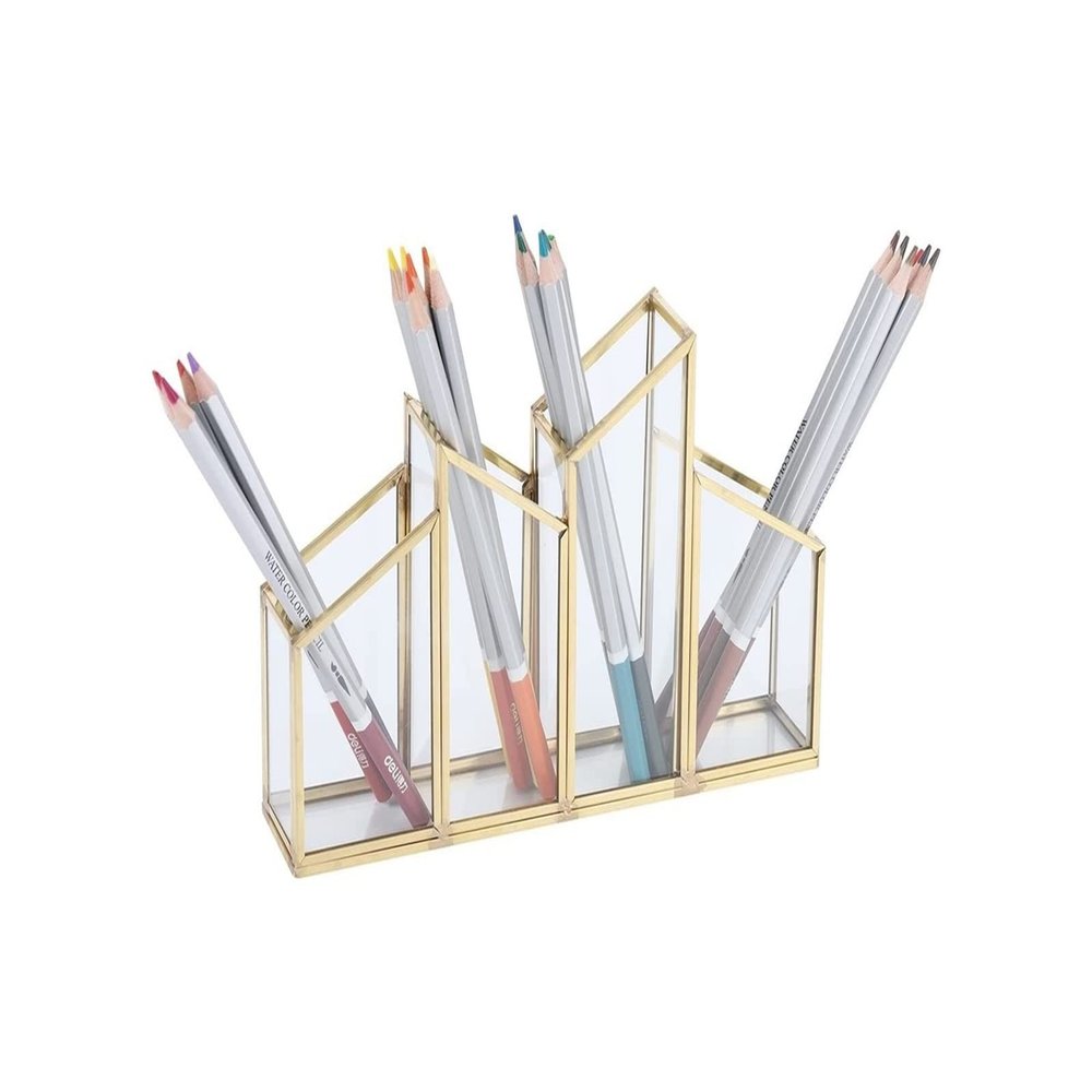 GUIPAIHAI 4 Slots Makeup Brush Holder Organizer Pen Holder Cosmetics Storage Glass Box for Eyeliner/Beauty Tools/Pencil