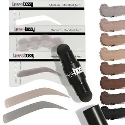 Brows by Bossy Dual-Color Eyebrow Stamp Stencil Kit with 9 Reusable Eyebrow Stencils for Professional Brow Stamping Shaping Kit and Instant Long Lasting Filling and Waterproof Tinting Definer