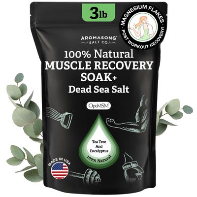 Aromasong Muscle Recovery Bath Soak 3 LB - Natural Bath Salt with Dead Sea Salt, Pure MSM, Magnesium Flakes & Essential Oils for Post Workout Soreness - Made in USA