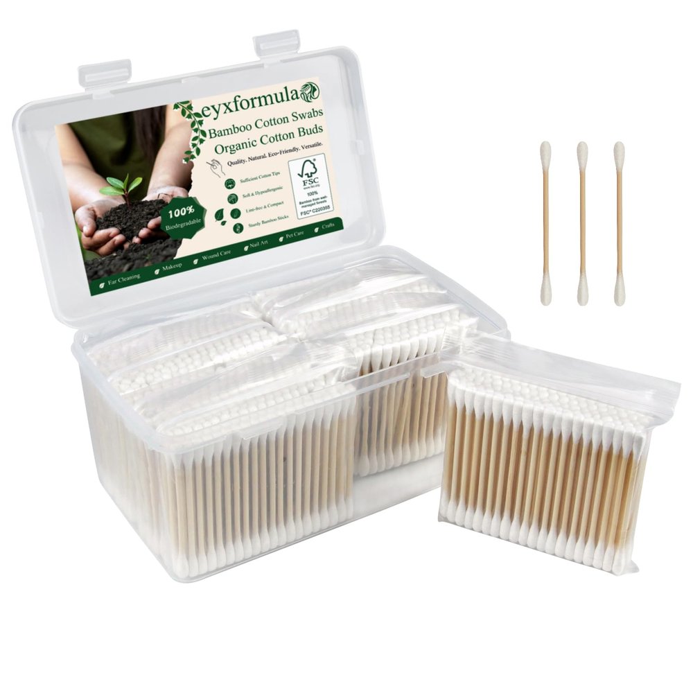 800 Count Bamboo Cotton Swabs - Natural Organic Cotton Buds with Double Tips, Hypoallergenic, Biodegradable Swabs for Ear Cleaning, Beauty & Personal Care, Makeup, Pet Care, Crafts