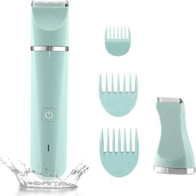 Bikini Trimmer for Women,IP7X Waterproof Wet/Dry Groin Shaver,Electric Ball Trimmer Pubic Hair Trimmer Shaver,Snap-in Ceramic Blades,Green