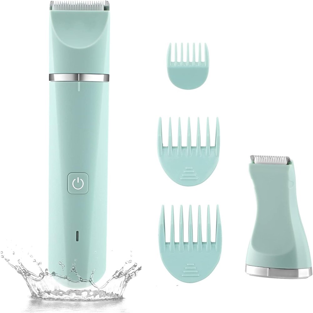 Bikini Trimmer for Women,IP7X Waterproof Wet/Dry Groin Shaver,Electric Ball Trimmer Pubic Hair Trimmer Shaver,Snap-in Ceramic Blades,Green