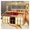GUIPAIHAI 24 Slots Lipstick Storage Organizer Glass & Brass Lipstick Holder with Lid Lip Box Transparent Lip Display Case view 3
