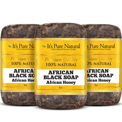 It's Pure Natural African Black Soap Bars with African Honey (Pack of 3) Organic Raw Soap for Face & Body, Acne Treatment & Dark Spot Remover [Made in Ghana]