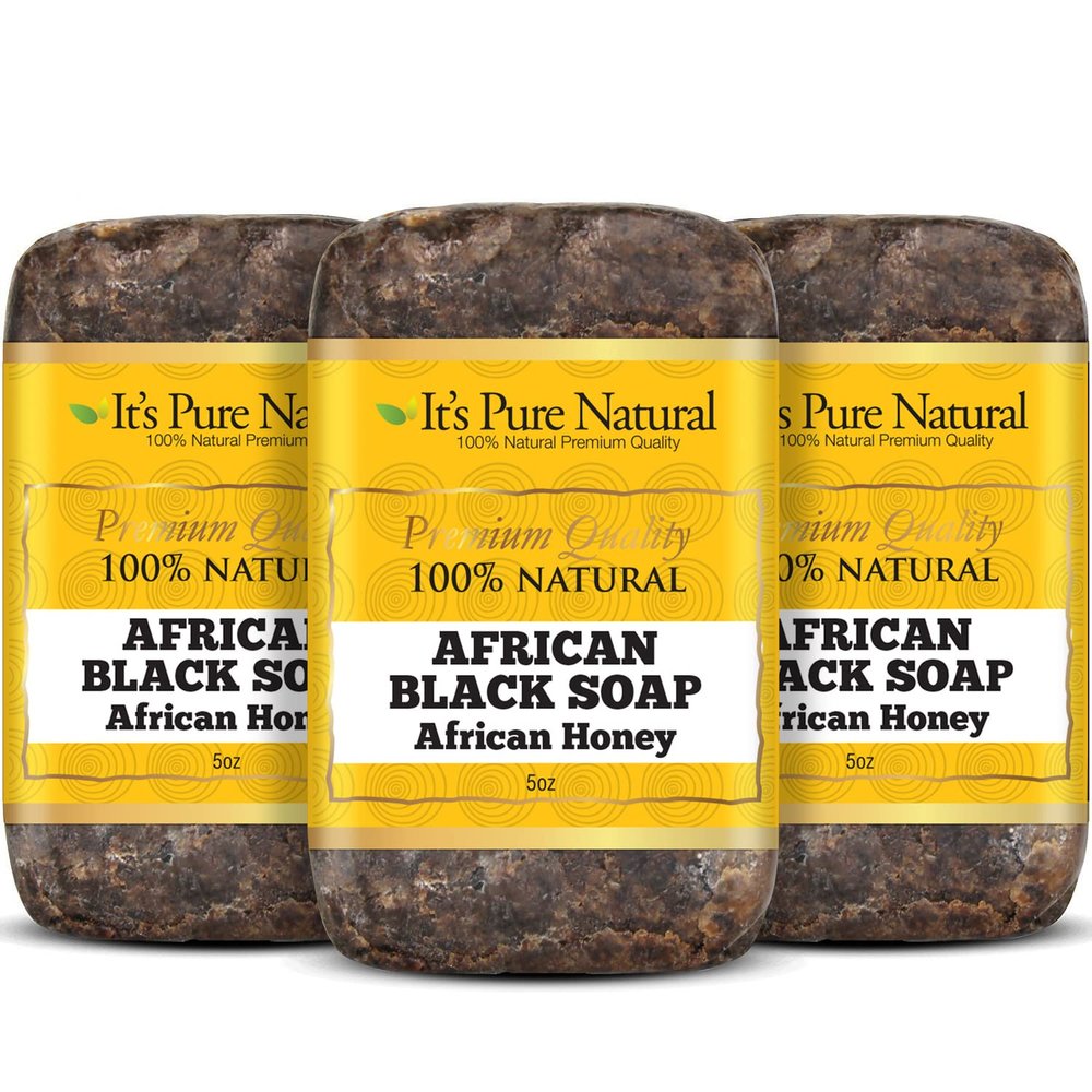 It's Pure Natural African Black Soap Bars with African Honey (Pack of 3) Organic Raw Soap for Face & Body, Acne Treatment & Dark Spot Remover [Made in Ghana]
