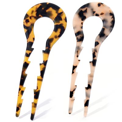 French Hair Pins Tortoise Shell French Hair Forks U Shaped French Pins 2 Prong Hair Sticks Acetate Chignon Pin for Women Hairstyle Accessories 2 Pack