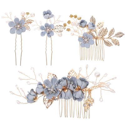OSALADI 4pcs Flower Hair Comb Stick Pin Bridal Headpiece Wedding Decorative Hair Pins