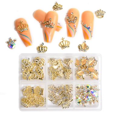 DSHIJIE Nail Art Gold Crown Rhinestone Crystal Luxury Metal Alloy 3D Big Diamonds Nail Gems Studs 60Pcs for DIY Jewelry Making Crafts Nail Manicure