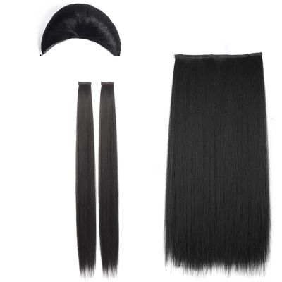 Oligage Hanfu Women Costume Wig Antique Style Cos Synthetic Pad High Hair Bun Long Straight Wig Piece Pad Hair Chignon (Color : P12/613)
