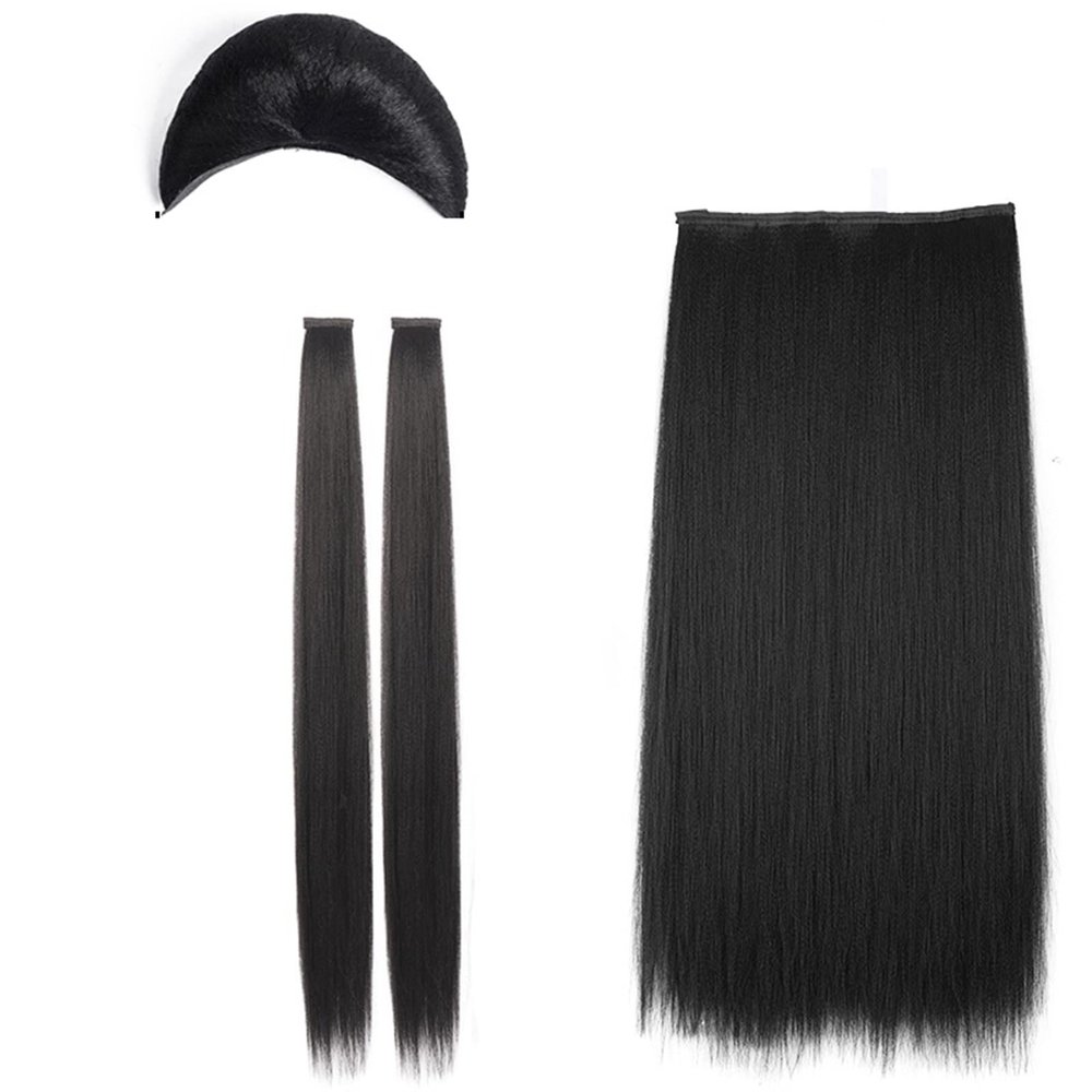 Oligage Hanfu Women Costume Wig Antique Style Cos Synthetic Pad High Hair Bun Long Straight Wig Piece Pad Hair Chignon (Color : P12/613)