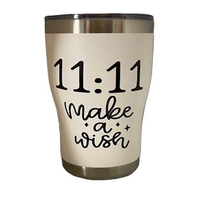 1111 Make a Wish, Trust the Universe, 20oz Double Sided Insulated Cup, Angel Numbers, Numerology Gifts, Manifestation, Spiritual Awakening (White with Black Decals)