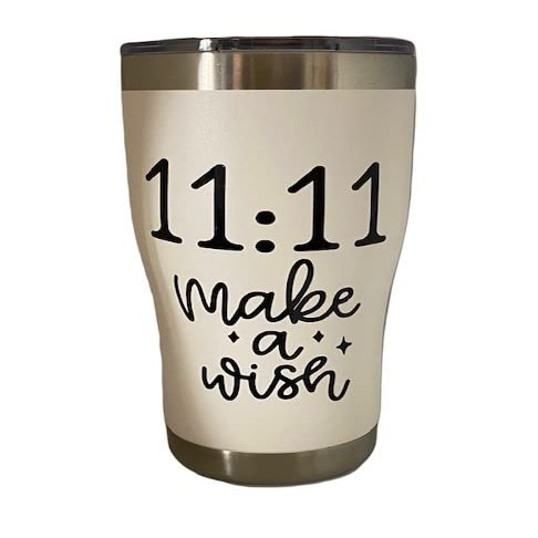 1111 Make a Wish, Trust the Universe, 20oz Double Sided Insulated Cup, Angel Numbers, Numerology Gifts, Manifestation, Spiritual Awakening (White with Black Decals)