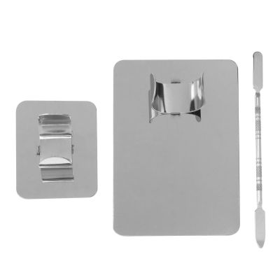 FRCOLOR 2 Sets Stainless Steel Makeup Mixing Palettes with Mini Ring Holders and Spatulas for Nail Art and Foundation Blending Compact 3X2X1 Inches