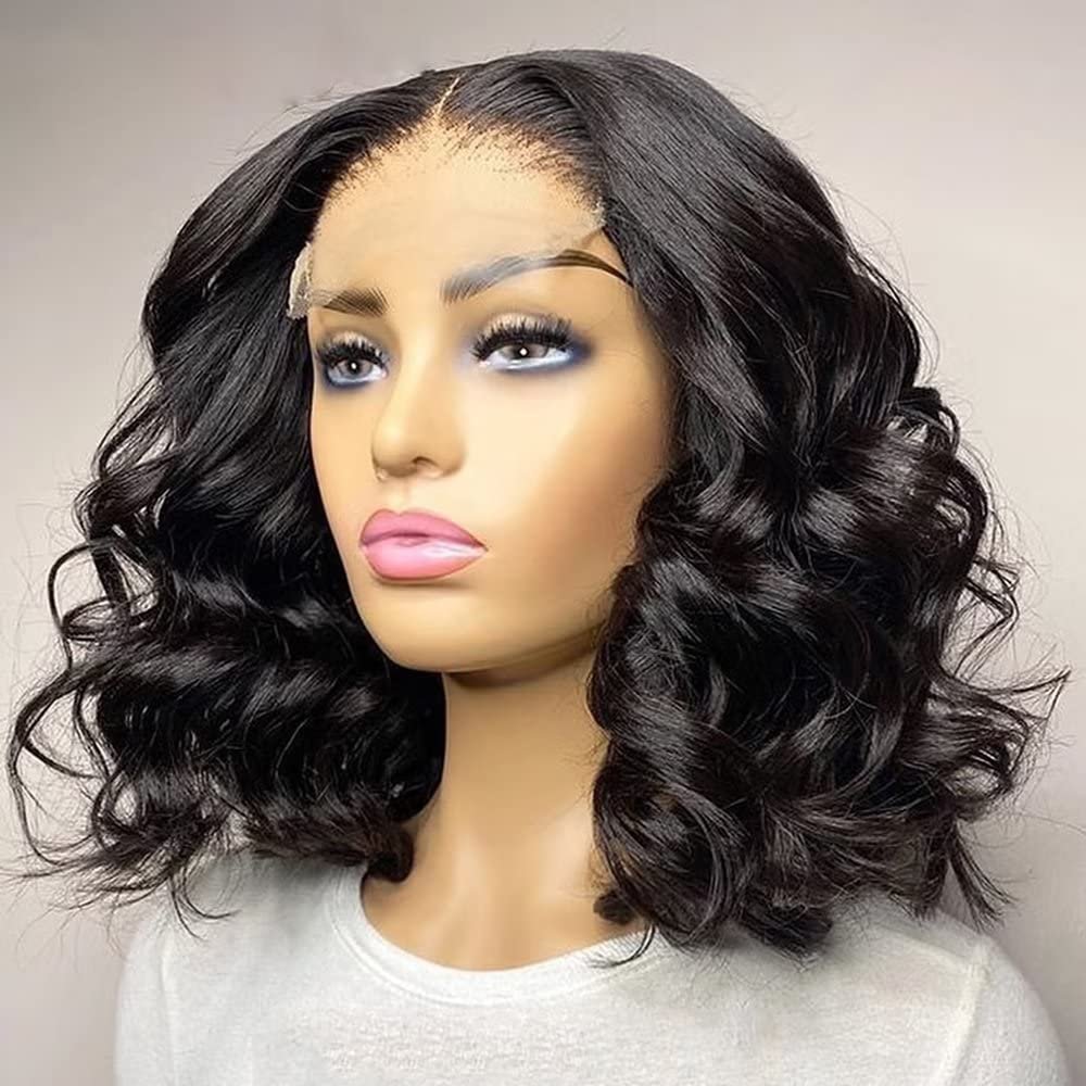 13x4 Body Wave Lace Front Bob Wig HD Invisible Human Hair Wigs for Black Women Pre Plucked Glueless Natural Hairline Brazilian Virgin Hair With Baby Hair Bleached Knots 150% Density 14 Inch