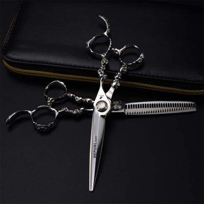 6.0 Inch Hair Cutting Scissors Set, Professional Shears Cutting &Thinning Scissors Kit, 440C Japanese Stainless Steel, with Free Black Leather Case, Retro Style, for Men/Women/Kids/Salon and Home