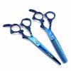 6.0 Inch Hair Cutting Scissors Set, Professional Shears Cutting &Thinning Scissors Kit, 440C Japanese Stainless Steel, with Free Black Leather Case, for Men/Women/Kids/Salon and Home(Blue) view 1