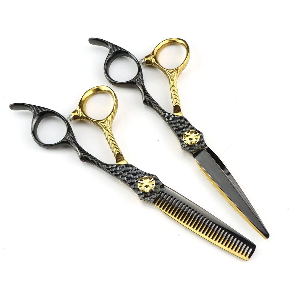 Professional Hair Cutting Shears, 6 Inch Professional Japan 440c Steel Scissor Gold Black Hair Scissors Haircut Thinning Barber Cutting Shears Hairdresser Scissors (Color : Set)