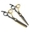 Professional Hair Cutting Shears, 6 Inch Professional Japan 440c Steel Scissor Gold Black Hair Scissors Haircut Thinning Barber Cutting Shears Hairdresser Scissors (Color : Set) view 1