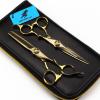 6.0 Inch Hair Cutting Scissors Set, High End Shears Cutting and Thinning Scissors Kit, Japanese Stainless Steel, with Free Black Leather Case, for Men/Women/Kids/Salon and Home(Gold) view 2