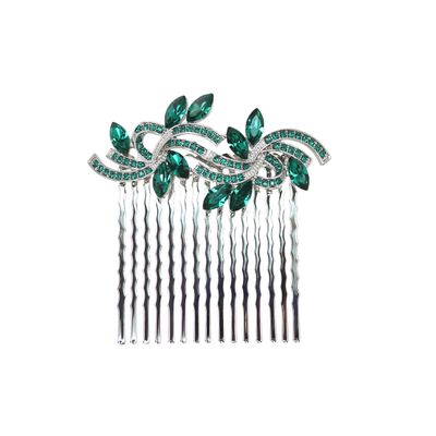 Faship Gorgeous Green Rhinestone Crystal Floral Hair Comb