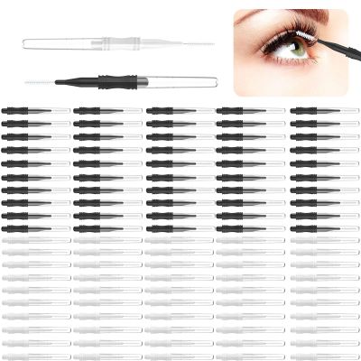 100Pcs Micro Eyebrow Brush With Cap,Eyebrow Spoolie Brush Micro Eyebrow Lamination Brush 2Size Multifunctional Micro Spooly Lash Mascara Brush Comb for Eyelash Lift Extensions Brow Clean(White,Black)