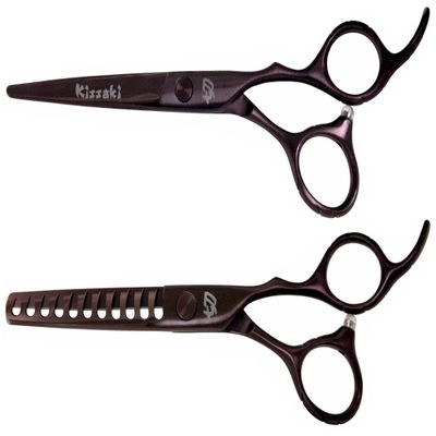 Kissaki Hair Scissors Black Cherry Titanium Futasuji 6.0 inches Hair Cutting Shears and Ishizuki 11 Tooth Chunker Thinning Shears Matching Combo