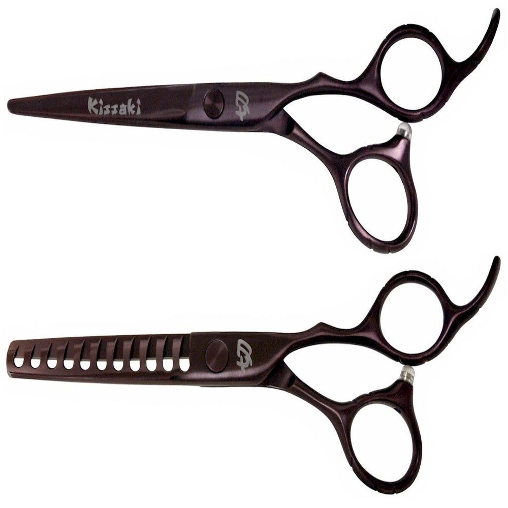 Kissaki Hair Scissors Black Cherry Titanium Futasuji 6.0 inches Hair Cutting Shears and Ishizuki 11 Tooth Chunker Thinning Shears Matching Combo