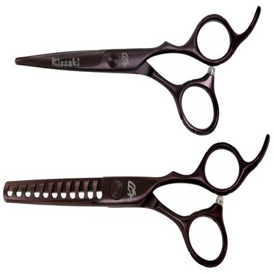Kissaki Hair Scissors Black Cherry Titanium Futasuji 5.5 inches Hair Cutting Shears and Ishizuki 11 Tooth Chunker Thinning Shears Matching Combo