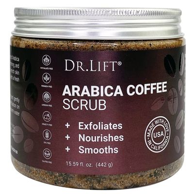Arabica Coffee Scrub, 15.59 OZ - Moisturizing and Exfoliating Full Body Scrub for Women and Men - Made in the USA by Dr.Lift