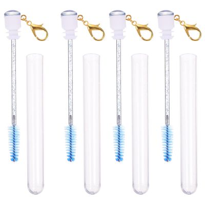 LALAFINA 4pcs Eyelash Brush with Tube, Mascara Wand Tube Set Diamond Empty Mascara Eye Makeup Tool with Girls, Blue
