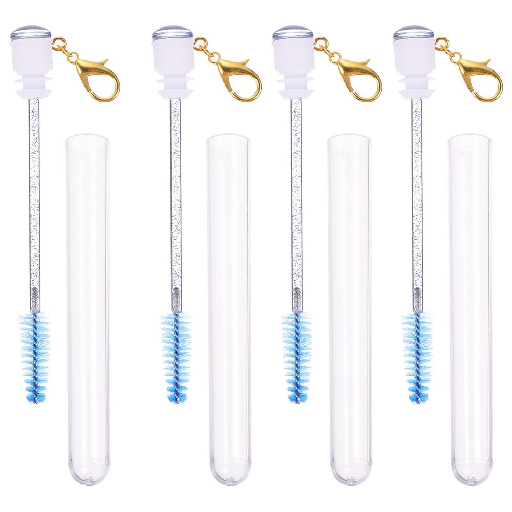 LALAFINA 4pcs Eyelash Brush with Tube, Mascara Wand Tube Set Diamond Empty Mascara Eye Makeup Tool with Girls, Blue