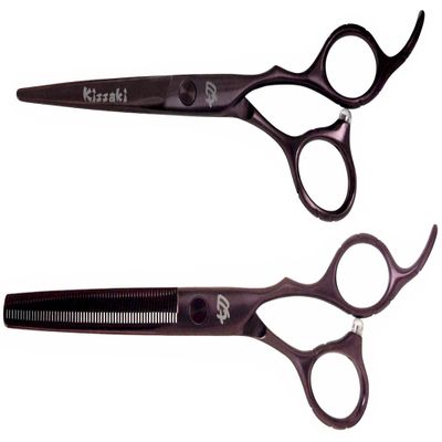 Kissaki Hair Scissors Black Cherry Titanium Futasuji 6.0 inches Hair Cutting Shears and Ishizuki 60 Tooth Blending Thinning Shears Matching Combo