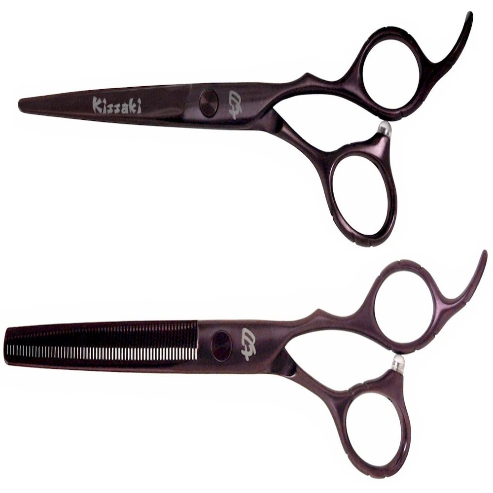 Kissaki Hair Scissors Black Cherry Titanium Futasuji 6.0 inches Hair Cutting Shears and Ishizuki 60 Tooth Blending Thinning Shears Matching Combo