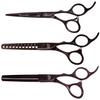 Kissaki Hair Scissors 3 Shears Matching Black Cherry Titanium Combo Futasuji 5.5 inches Hair Cutting Scissors and Ishizuki 11 Tooth Chunker Texturing Shears and Ishizuki 32 Tooth Thinning Shears view 1