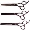Kissaki 3 Hair Thinning Shears Matching Black Cherry Titanium Set Ishizuki 11 Tooth Chunker Texturing Shears and Ishizuki 32 Tooth Thinning Shears and Ishizuki 60 Tooth Blending Thinning Shears view 1