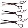 Kissaki 3 Hair Thinning Shears Matching Black Cherry Titanium Set Ishizuki 11 Tooth Chunker Texturing Shears and Ishizuki 32 Tooth Thinning Shears and Ishizuki 60 Tooth Blending Thinning Shears view 2