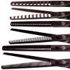 Kissaki 3 Hair Thinning Shears Matching Black Cherry Titanium Set Ishizuki 11 Tooth Chunker Texturing Shears and Ishizuki 32 Tooth Thinning Shears and Ishizuki 60 Tooth Blending Thinning Shears view 3