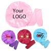 Custom Logo Satin Bonnet Hair Care Bonnet for Sleeping,10-20 PCS Silk Bonnet Hair Wrap Cap with Ribbon Tie Band for Women Curly Hair Braids (Pack of 10, Blue) view 1